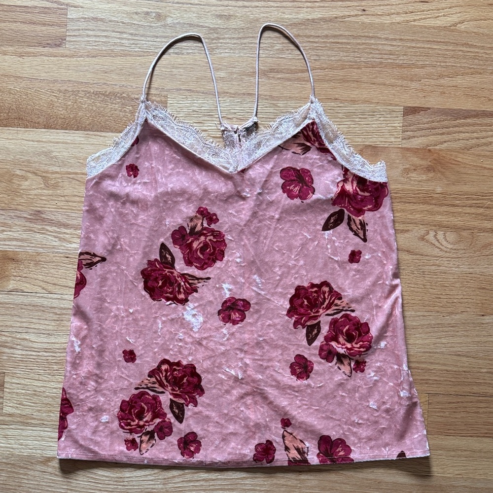 Floral Pink Lace Trim Cami Top